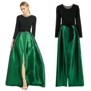 Sachin & Babi NEW Desdemona Crystal-detail Gown Black Emerald Green $1,195 Sz 6
